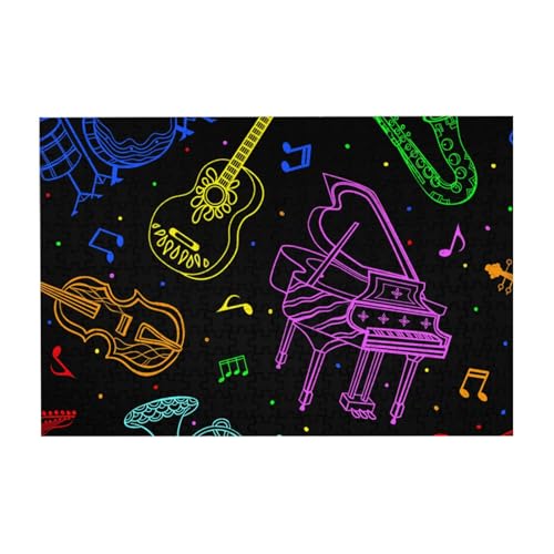 Musikinstrumente Neonfarben, Puzzle 300 Teile Holzpuzzle Spielzeug Familienspiel Wanddekoration für Erwachsene Teenager von YWSOTRE