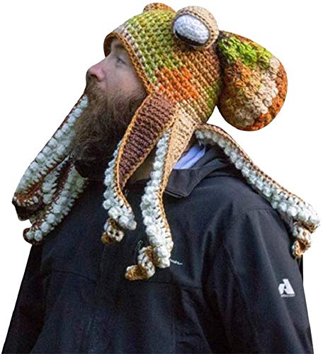 YXCUIDP Handgewebte Gestrickte Mütze, Erwachsene Unisex Lustige Cartoon Octopus Lange Tentakel Augen Hut Cosplay Hut Party Requisiten Halloween (C) von YXCUIDP