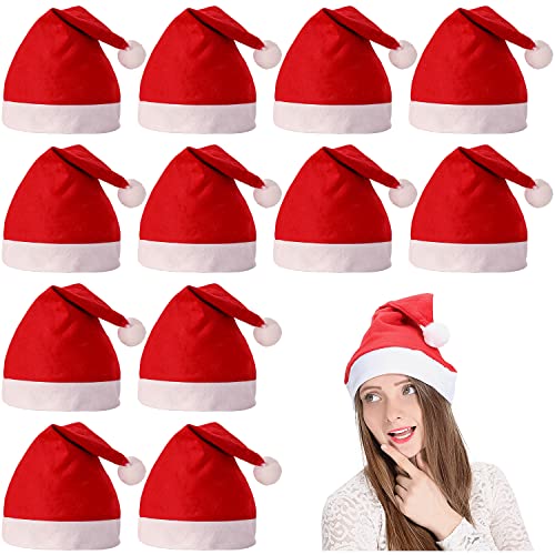 YXHZVON 12 Stück Weihnachtsmütze, Nikolausmütze Plüsch 28 x 35 cm Rot Weihnachtsmann Mütze Unisex Verdicken Weihnachtsmann Hut fur Erwachsene von YXHZVON