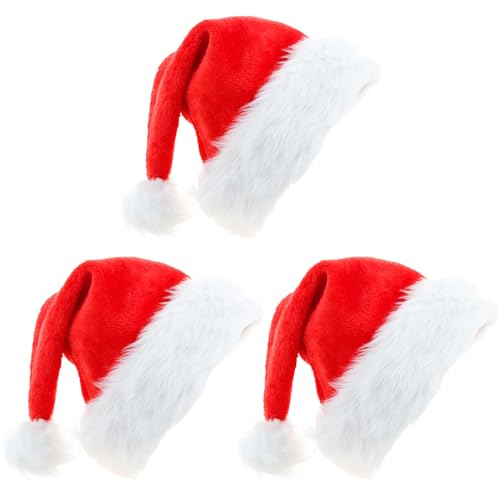 YXHZVON 3 Pcs Samt Weihnachtsmütze,NikolausmützeMütze Nikolaus rot für Erwachsene, Lang Samt Warme Weihnachtsmütze für FeiertagspartyZubehör für Weihnachten(26 x 40cm) von YXHZVON