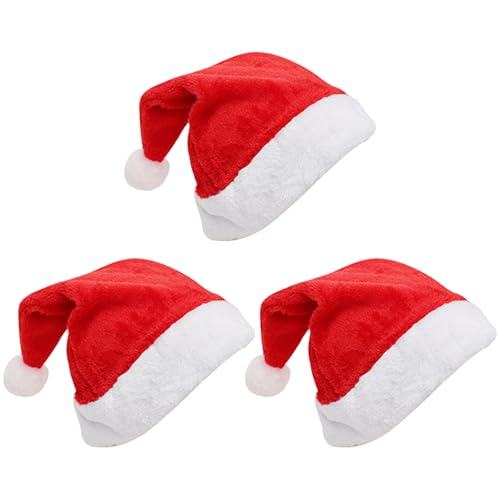 YXHZVON 3Pcs Samt Weihnachtsmütze,NikolausmützeMütze Nikolaus rot für Erwachsene Nikolaus Warm Dicker Fellrand Weihnachtsmann mütze für Herren/Damen(32 x 45cm) von YXHZVON