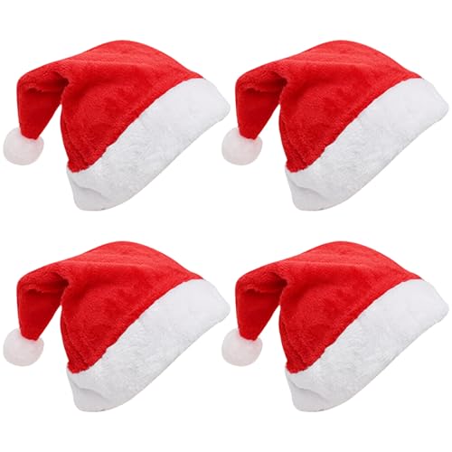 YXHZVON 4Pcs Samt Weihnachtsmütze,NikolausmützeMütze Nikolaus rot für Kind Nikolaus Warm Dicker Fellrand Weihnachtsmann mütze für Herren/Damen(26 x 40cm) von YXHZVON