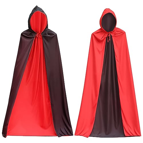 YXHZVON Halloween Kostüm, 140 cm Kapuzenumhang Schwarz Rot Doppelseitig, Halloween & Fasching & Karneval Vampir Tüll Umhang für Herren und Damen von YXHZVON