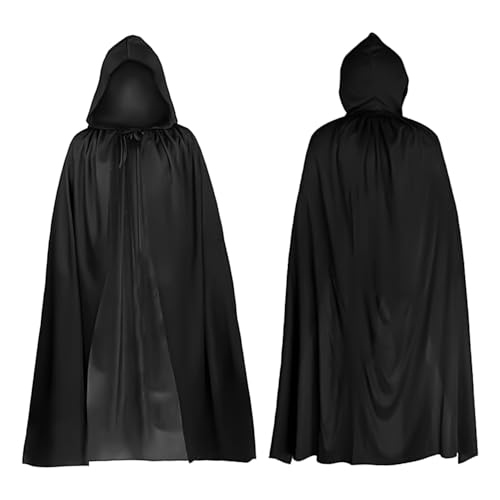 YXHZVON Halloween Schwarz Umhang mit Kapuze Mittelalter Mantel Hexe Cosplay Robe für Maskerade Halloween Kostüm Kinder(120cm) von YXHZVON