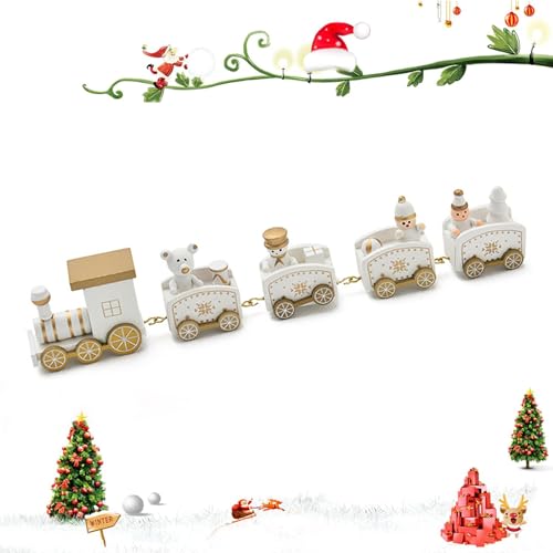 YXHZVON Weihnachtszug Holz, Kleiner Zug Weihnachts Dekoration Neujahr Ornament Weihnachtszug mit Schneemann Spielzeug für Kinder Mädchen Junge (Weiß) von YXHZVON