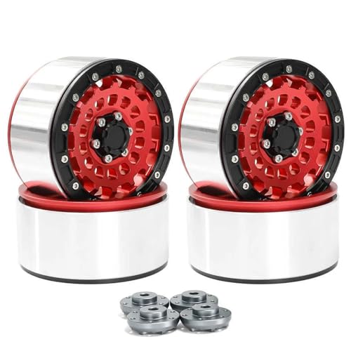 YXIUEYINGE 4 Stück 2,6 Zoll Metall Beadlock Felge Radnabe 12 mm 17 mm Sechskant for 1/8 1/10 RC Crawler Auto Axial SCX10 for Wraith RR10 Capra TRX4 YK4082(Rood) von YXIUEYINGE