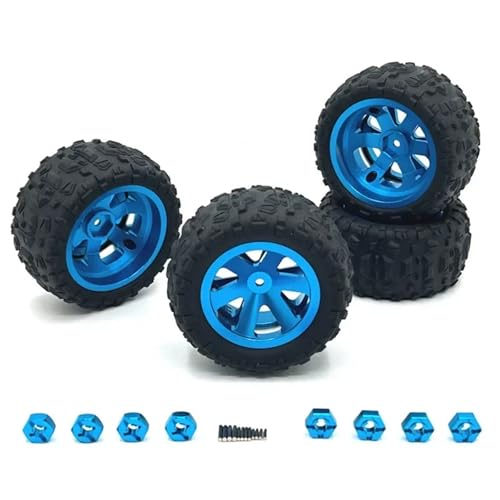 YXIUEYINGE 4Pcs 86mm Metall Felge Reifen Reifen for Wltoys 144001 124019 A959 for SCY 16101 MJX 14209 16207 for JJRC Q130A RC Auto Upgrade Teile(Blauw) von YXIUEYINGE