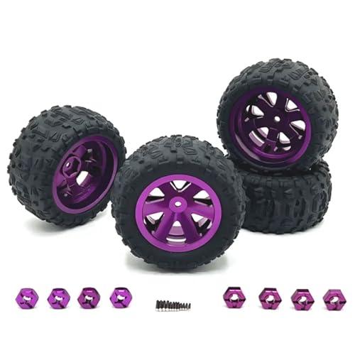 YXIUEYINGE 4Pcs 86mm Metall Felge Reifen Reifen for Wltoys 144001 124019 A959 for SCY 16101 MJX 14209 16207 for JJRC Q130A RC Auto Upgrade Teile(Purple) von YXIUEYINGE