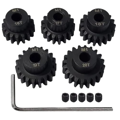 YXIUEYINGE 5PCS Metall Stahl M1 Ritzel Sets 21T 22T 23T 24T 25T 5mm Welle Motor Getriebe mit Sechskantschlüssel for 1/10 RC Bürstenlosen Bürstenmotor(16-20T) von YXIUEYINGE