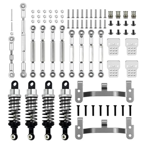 YXIUEYINGE Upgrade Metall Vorderachse Lenkung Zugstange Kit Shock Mount for WPL C14 C24 CB05S C54 1/16 RC Buggy DIY Reparatur Teile Zubehör(Silver) von YXIUEYINGE