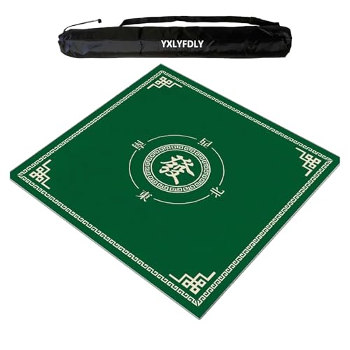 YXLYFDLY Quadratische Mahjong-Matte mit schwarzer Tragetasche, rutschfeste und verschleißfeste Tischdecke, Tischmatte für Mahjong Paigow Poker und Legespiele (Grün, 60 cm) von YXLYFDLY