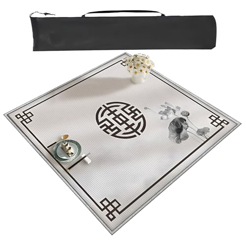 YXLYFDLY Tragbare Mahjong-Matte mit Tragetasche, Gummi, rutschfest, geräuschlos, Tischabdeckung für Mahjong Poker, Kartenspiele, Brettspiele, Fliesenspiel (weiß-grau, 120 cm) von YXLYFDLY