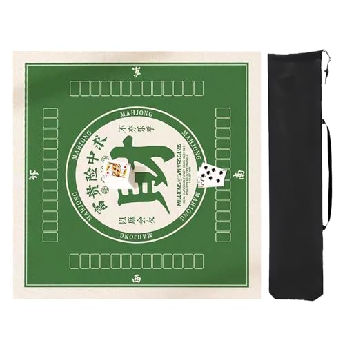 YXLYFDLY Verdickte Mahjong-Matte, quadratische Mahjong-Tischmatte mit Aufbewahrungstasche, rutschfeste Gummi-Spielmatte für Poker-Mahjong (Grün, 95 cm) von YXLYFDLY