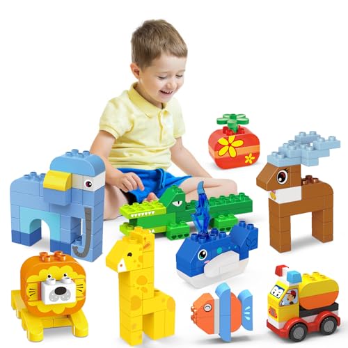 205 Stück Tier-Bausteine, Spielzeug – Partygeschenke für Kinder – große STEM-Bausteine – klassisches großes Baustein-Set – kompatibel mit LEGO DUPLO Blöcken für Kleinkinder, Kinder ab 3, 4, 5, 6, 7, 8 von YY LANDTOYS