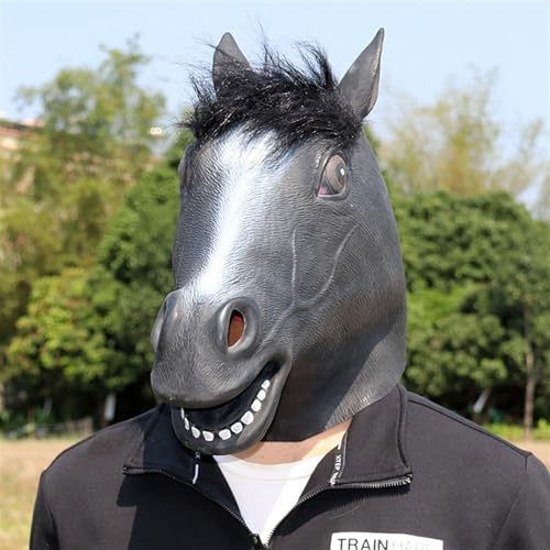 YYAZXSIQ Halloween-Pferdekopfmaske, Pferde-Tiermasken, Pferdekopf, lustige Masken für Erwachsene, Cosplay, Maskerade, Party, Aufführung, lustige Requisiten, Universalgröße (Farbe: schwarzer von YYAZXSIQ