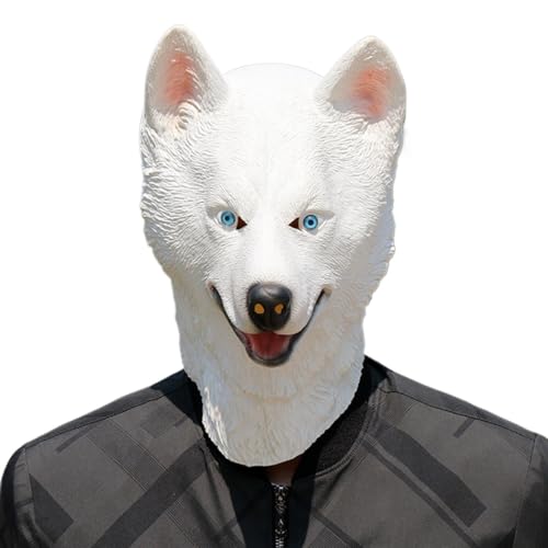 YYAZXSIQ Halloween Sibirischer Husky Maske Weiß Sibirischer Husky Tiermasken Sibirischer Husky Lustige Masken für Erwachsene Cosplay Maskerade Party Performance Lustige Requisiten Latex Universalgröße von YYAZXSIQ