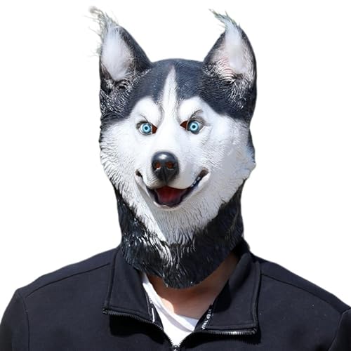 YYAZXSIQ Halloween Sibirischer Husky Maske Weiß Sibirischer Husky Tiermasken Sibirischer Husky Lustige Masken für Erwachsene Cosplay Maskerade Party Performance Lustige Requisiten Latex Universalgröße von YYAZXSIQ