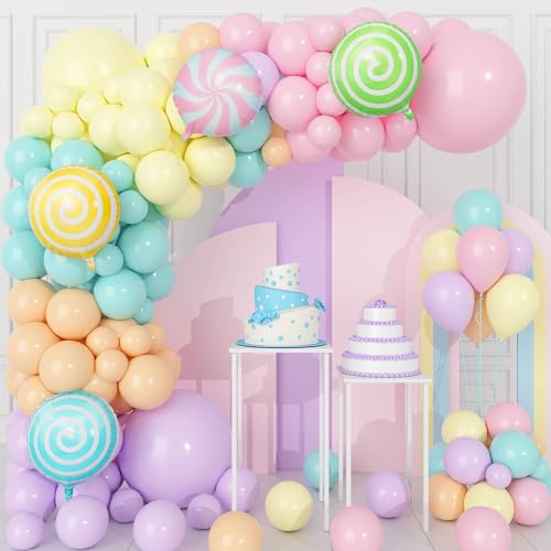 Luftballons Girlanden Bogen Set, 137 Stück Pastell Macaron Rosa Orange Gelb Blau Lila Ballons mit Süßigkeiten Ballons, Regenbogen Luftballons für Mädchen Geburtstag Hochzeit Baby Shower Dekoration von YYDSXK