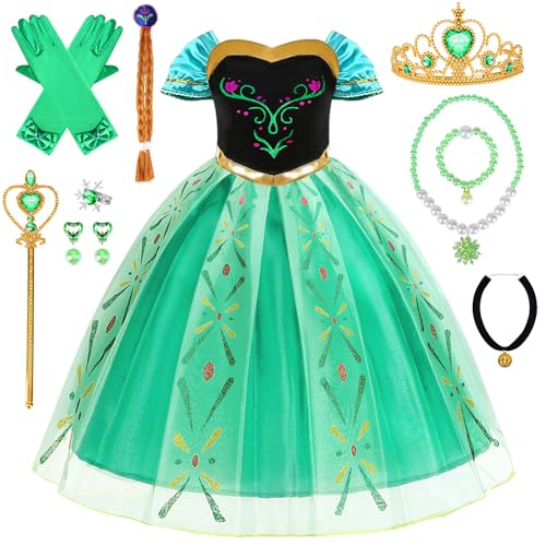 Elsa Anna Kostüm Mädchen, Eiskönigin Prinzessin Kleid mit Umhang Krone Halsketten Set, Elsa Anna Kleid Geschenke für Mädchen, Eiskönigin Kleid Prinzessin Kostüm für Karneval Cosplay von YYDSXK