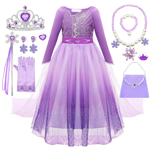 Elsa Anna Kostüm Mädchen, Eiskönigin Prinzessin Kleid mit Umhang Krone Halsketten Set, Elsa Anna Kleid Geschenke für Mädchen, Eiskönigin Kleid Prinzessin Kostüm für Karneval Cosplay von YYDSXK