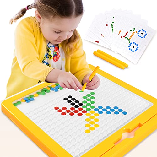 YYDeek Magnetic Drawing Board for Kids Ages 4-8, Magnet Doodle Board for Toddlers 1-3, Magnetic Dot Art with 2 Pens, 10 Double-Sided Flash Cards and Beans, Montessori Toys for Boys Girls von YYDeek