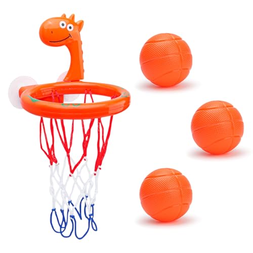 Mini Basketballkorb fürs Zimmer,Basketballkorb Indoor Kinder,Mini Hoop,Badespielzeug Baby ab 3 Jahr,2 Saugnapf,3 Bälle (Orangefarbener Dinosaurier) von YYHCC