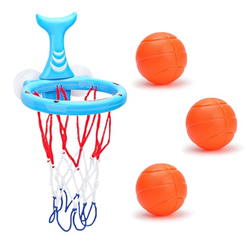 YYHCC Mini Basketballkorb fürs Zimmer,Basketballkorb Indoor Kinder,Mini Hoop,Badespielzeug Baby ab 3 Jahr,2 Saugnapf,3 Bälle (Blauer Hai) von YYHCC