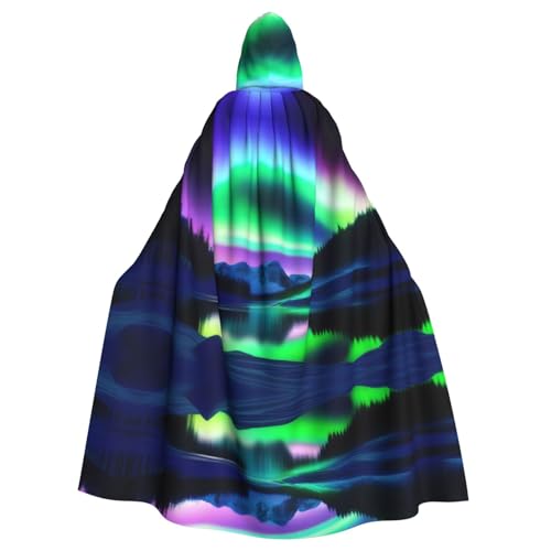 YYHHAOFA Aurora in the Night Sky Prints Halloween Adult Hooded Cloak for Party Decoration Cosplay Costumes Stage Maskerade von YYHHAOFA