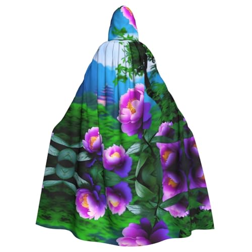 YYHHAOFA Pfingstrose in Bloom Prints Halloween Erwachsene Kapuzenumhang für Party Dekoration Cosplay Kostüme Bühne Maskerade von YYHHAOFA