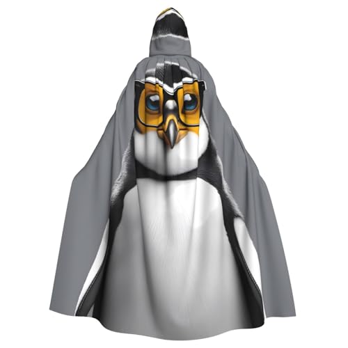 YYHHAOFA Pinguin mit Brille bedruckt Halloween Kapuzenumhang Erwachsene für Party Cosplay Kostüm Bühne Maskenball von YYHHAOFA