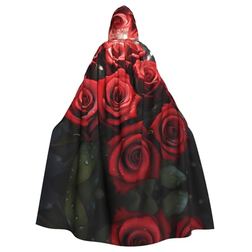 YYHHAOFA Rote Rosen drucken Halloween Erwachsene Kapuzenumhang für Party Dekoration Cosplay Kostüme Bühne Maskerade von YYHHAOFA