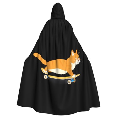 YYHHAOFA Umhang mit Kapuze für Erwachsene, Motiv: orangefarbene Katze auf Skateboard, kein Reißverschluss, bequem für Kostümpartys YYHHAOFA Umhang mit Kapuze für Erwachsene, Motiv: orangefarbene Katze auf Skateboard, kein Reißverschluss, bequem für Kostümpartys von YYHHAOFA