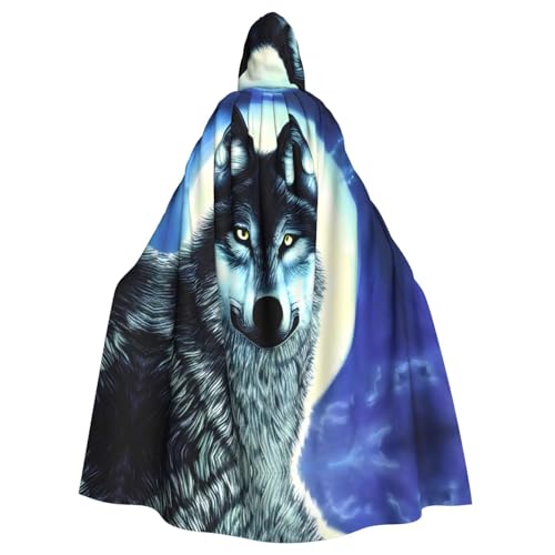 YYHHAOFA Wolf unter dem Mond, bedruckt, Halloween-Umhang mit Kapuze, für Cosplay, Kostümpartys und mehr von YYHHAOFA