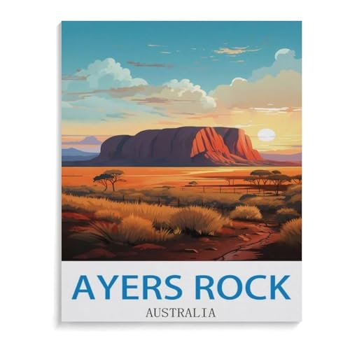 1000 Stück，Ayers Rock Vintage Reiseplakat Australien，Puzzle Für Erwachsene Lernspielzeug Für Kinder Kreative Spiele Unterhaltung Holz Puzzles Home Decor（75x50cm）-D35 von YYHMKBYY