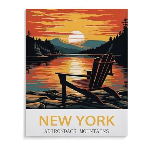 1000 Stück Puzzle，Adirondack Vintage Poster – Die Berge von New York，Erwachsene Kinder Papier Spielzeug Lernspiel（38x26cm）-K39 von YYHMKBYY