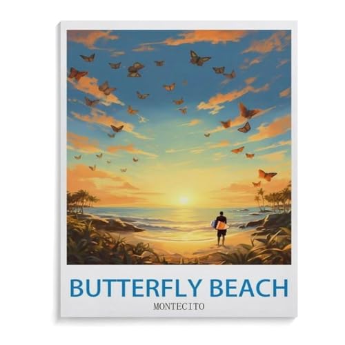 1000 Stück Puzzle，Montecito-Schmetterlings- und Strandmuster，Erwachsene Holz Puzzles, Kinder Entdecken Sie Kreativität Wandkunst Dekor Spielzeug（75x50cm）-M71 von YYHMKBYY