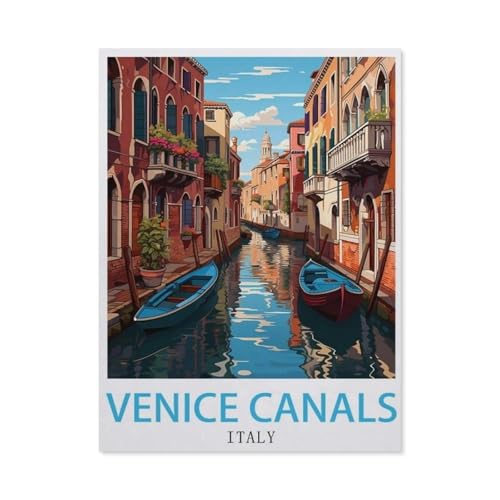 1000 Stück Puzzle，Vintage-Reiseposter von Venedig Kanälen, Italien，Erwachsene Holz Puzzles, Kinder Entdecken Sie Kreativität Wandkunst Dekor Spielzeug（75x50cm）-AP48 von YYHMKBYY