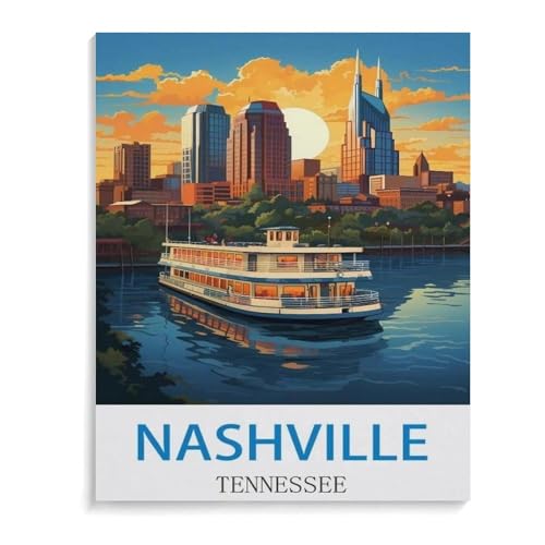 1000 Stück Puzzle，Vintages Reiseplakat Nashvilles Tennessee，Erwachsene Holz Puzzles, Kinder Entdecken Sie Kreativität Wandkunst Dekor Spielzeug（75x50cm）-J6 von YYHMKBYY