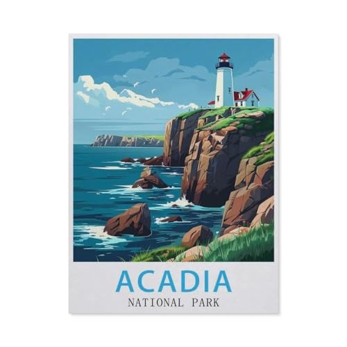 1000 Stück Puzzle Für Erwachsene Puzzle Holz Puzzle，Acadia National Park Maine Vintage-Reiseposter，Puzzles DIY Pädagogisches Puzzlespiel Kinder Familienspiele（75x50cm）-AZ75 von YYHMKBYY