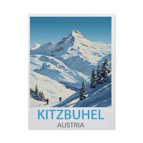 1000-Stück Puzzle Für Erwachsene Und Kinder-Holz Puzzle，Kitzbuhel Österreich, Vintage-Reiseposter，Familie Interaktive Spiele Große Ferien Freizeit（75x50cm）-AH43 von YYHMKBYY