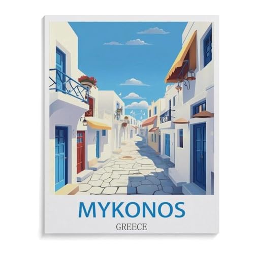 1000-Stück Puzzle Für Erwachsene Und Kinder-Holz Puzzle，Mykonos Vintages Reiseplakat Griechenland，Familie Interaktive Spiele Große Ferien Freizeit（75x50cm）-A30 von YYHMKBYY