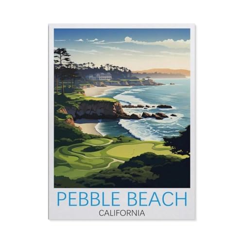 1000-Stück Puzzle Für Erwachsene Und Kinder-Holz Puzzle，Pebble Beach California Vintage-Reiseposter, Golf，Familie Interaktive Spiele Große Ferien Freizeit（75x50cm）-AK35 von YYHMKBYY