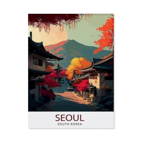 1000-Stück Puzzle Für Erwachsene Und Kinder-Holz Puzzle，Seoul Korea Landschaft Vintage Reise Poster，Familie Interaktive Spiele Große Ferien Freizeit（75x50cm）-AQ97 von YYHMKBYY