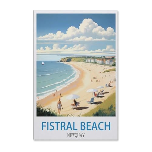 1000-Stück Puzzle Für Erwachsene Und Kinder-Holz Puzzle，Strand-Newquay-Vintages Reise-Plakat，Familie Interaktive Spiele Große Ferien Freizeit（75x50cm）-E68 von YYHMKBYY