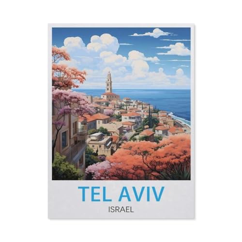 1000-Stück Puzzle Für Erwachsene Und Kinder-Holz Puzzle，Tel Aviv Israel Vintage-Reiseposter，Familie Interaktive Spiele Große Ferien Freizeit（75x50cm）-BD44 von YYHMKBYY