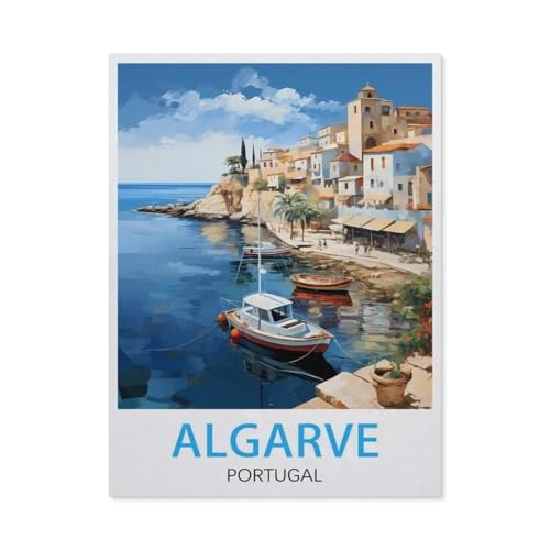 1000 Teile Puzzle Für Erwachsene Und Kinder，Algarve Portugal Vintage-Reiseposter，Stressabbau Herausforderung Bodenpuzzle DIY Home Wanddekoration（38x26cm）-BE27 von YYHMKBYY