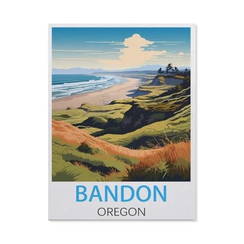 1000 Teile Puzzle Für Erwachsene Und Kinder，Bandon Oregon Vintage-Reiseposter，Stressabbau Herausforderung Bodenpuzzle DIY Home Wanddekoration（38x26cm）-AI99 von YYHMKBYY