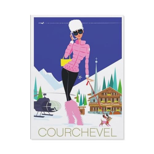 1000 Teile Puzzle Für Erwachsene Und Kinder，Courchevel Frankreich Alpen Vintage Reise Poster，Stressabbau Herausforderung Bodenpuzzle DIY Home Wanddekoration（38x26cm）-BP28 von YYHMKBYY