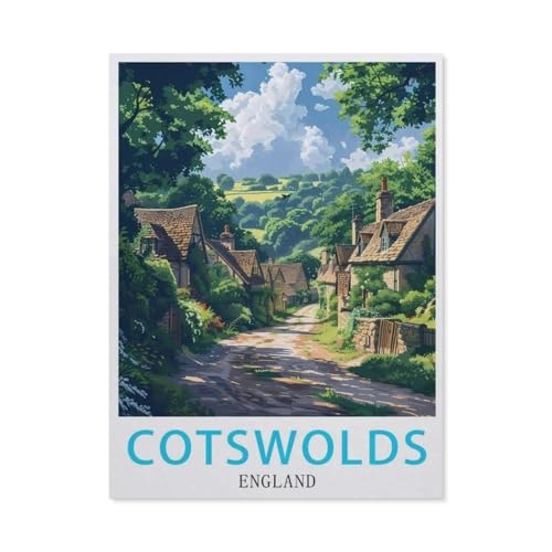 1000 Teile Puzzle Für Erwachsene Und Kinder，England Cotswolds Vintage-Reiseposter，Stressabbau Herausforderung Bodenpuzzle DIY Home Wanddekoration（38x26cm）-AU75 von YYHMKBYY