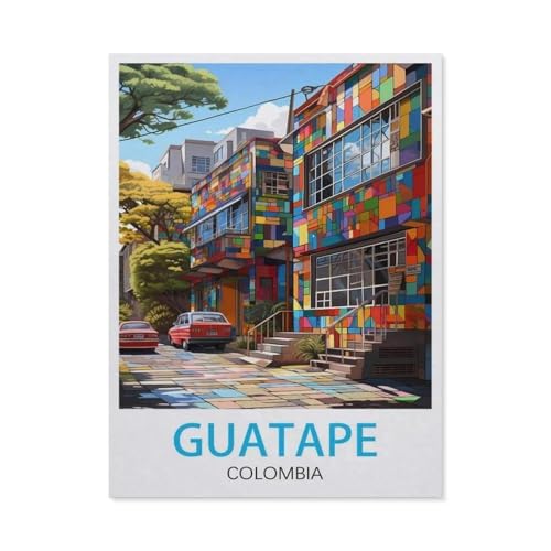 1000 Teile Puzzle Für Erwachsene Und Kinder，Guatape Reiseposter im Kolumbien，Stressabbau Herausforderung Bodenpuzzle DIY Home Wanddekoration（38x26cm）-AZ86 von YYHMKBYY